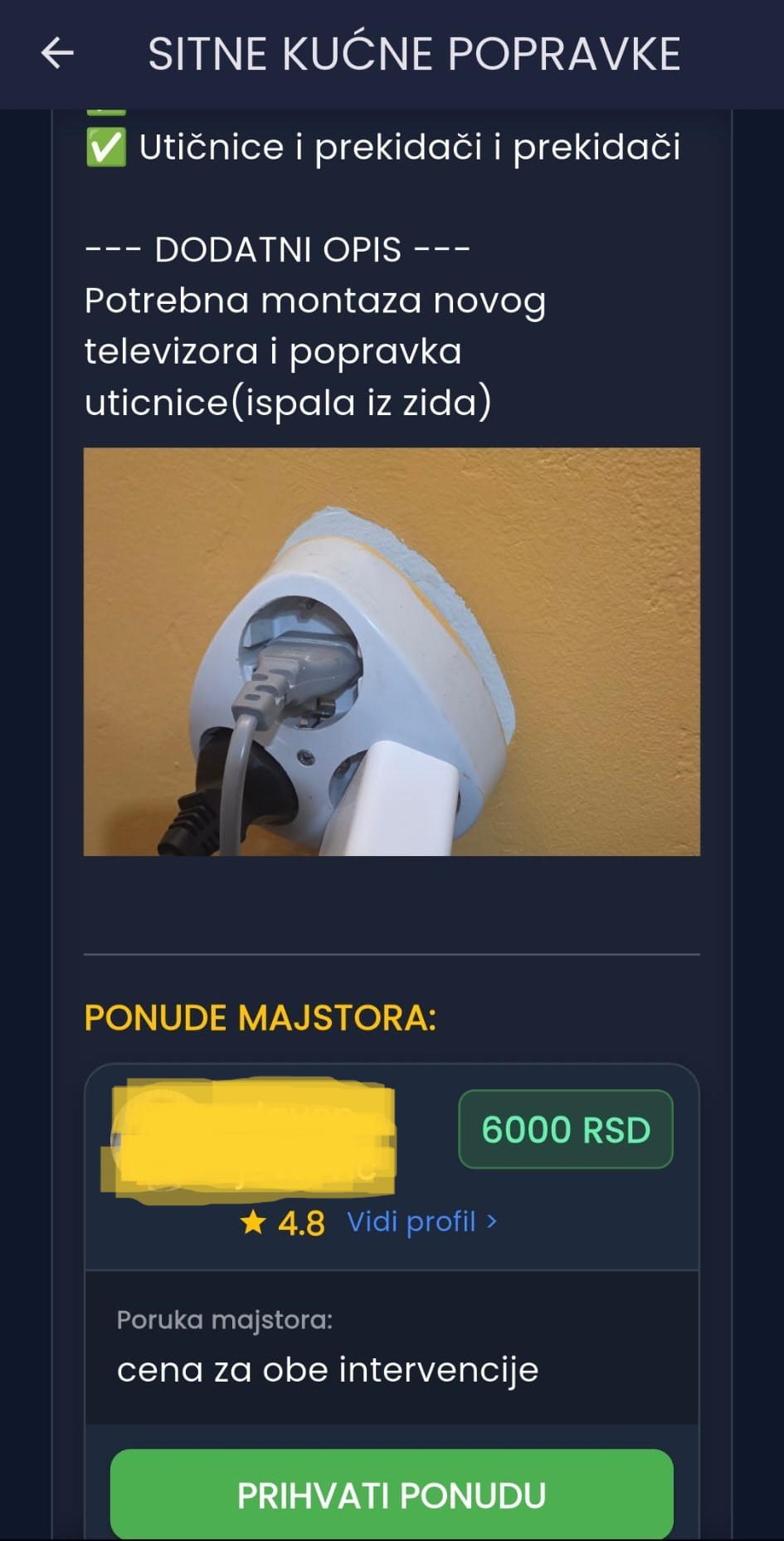 Majstor šalje cenu